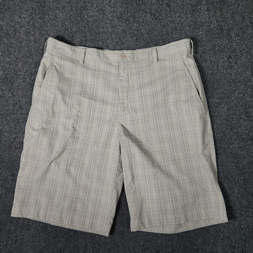 Nike Golf Shorts Mens 34 White Gray Blue Plaid Nike Fit Dry Flat Front Regular